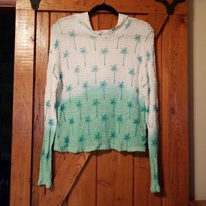 Hooded palm tree motif cream & green hoodie